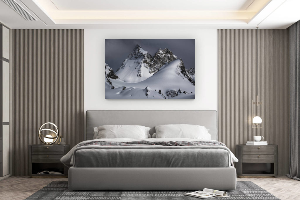 décoration murale chambre design - achat photo de montagne grand format - Dents de Bertol - image de montagne en neige et des pistes de ski d'Arolla et Crans Montana dans les Alpes Valaisannes en Suisse