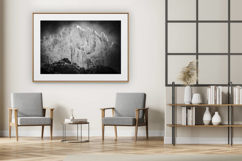 décoration intérieur moderne avec photo de montagne noir et blanc grand format - Alpes Bernoises - Montagnes des Dents de Morcles