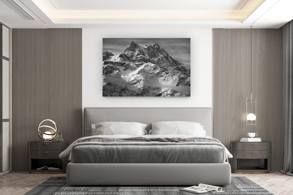 wall decoration room design - buy large mountain picture - Mountain winter photo - The Dents du Midi in black and white from Villars in the vaud alps Canton of Vaud