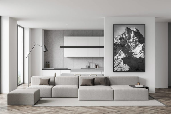 décoration murale salon suisse - photo montagne noir et blanc - déco salle à manger tendance - montagne photo - photo montagne grand format - cadre photo montagne noir et blanc - photo montagne alpes