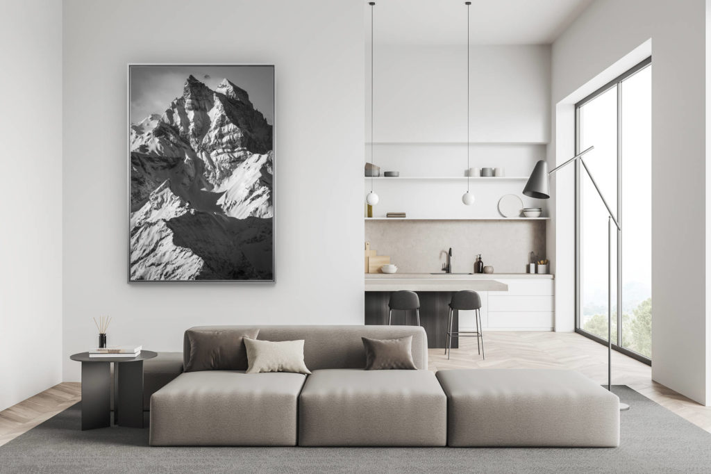 décoration salon suisse moderne - déco montagne photo grand format - montagne photo - photo montagne grand format - cadre photo montagne noir et blanc - photo montagne alpes