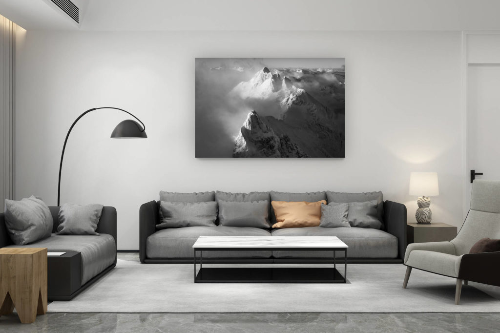 living room decoration contemporary switzerland - swiss mountain lover gift - mountain photo - the dents du midi - snowy