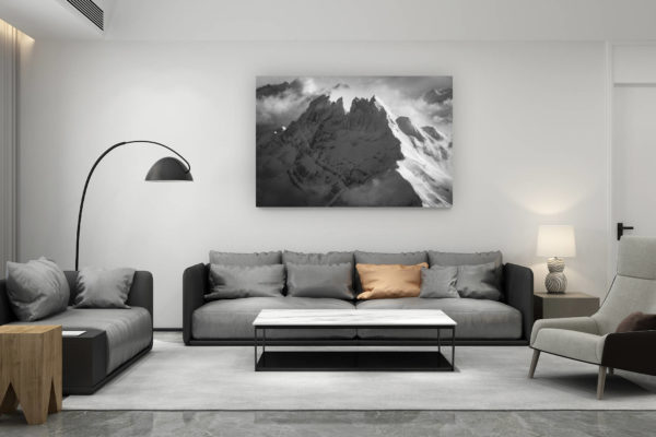 décoration salon contemporain suisse - cadeau amoureux de montagne suisse - photo noir et blanc - dents du midi - Avoriaz