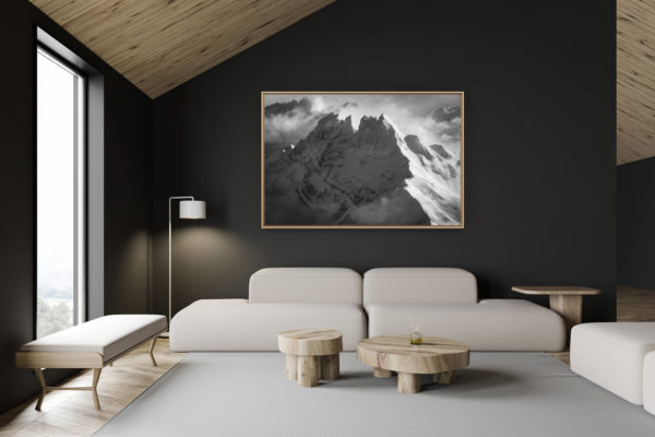 décoration chalet suisse - intérieur chalet suisse - photo montagne grand format - photo noir et blanc - dents du midi - Avoriaz