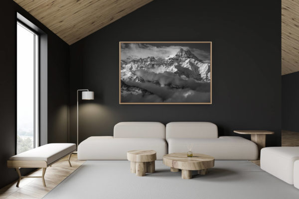 décoration chalet suisse - intérieur chalet suisse - photo montagne grand format - Vue panoramique des massif montagneux des Alpes et  des dents du midi