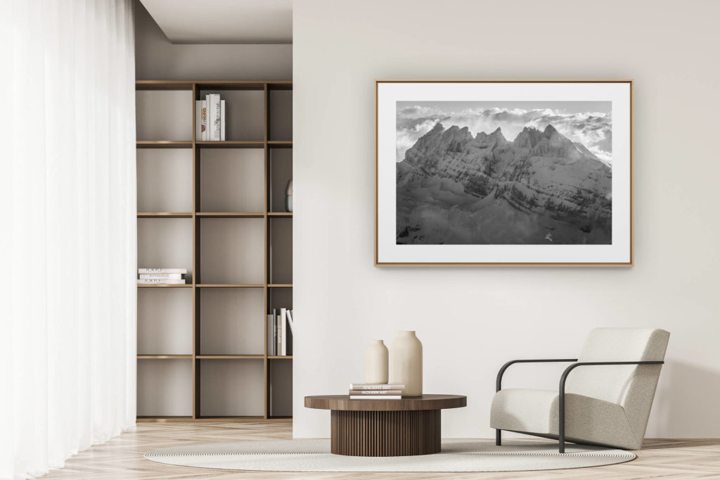 déco tendance salon moderne - photo montagne noir et blanc grand format - Dents du midi - Tempete en montagne sur les Alpes