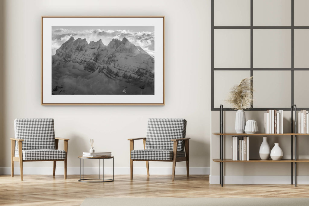 décoration intérieur moderne avec photo de montagne noir et blanc grand format - Dents du midi - Tempete en montagne sur les Alpes