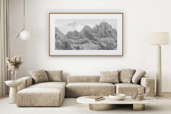 décoration salon clair rénové - photo montagne grand format - Photo Panoramique du mont blanc Dents du midi en noir et blanc - mont blanc photos