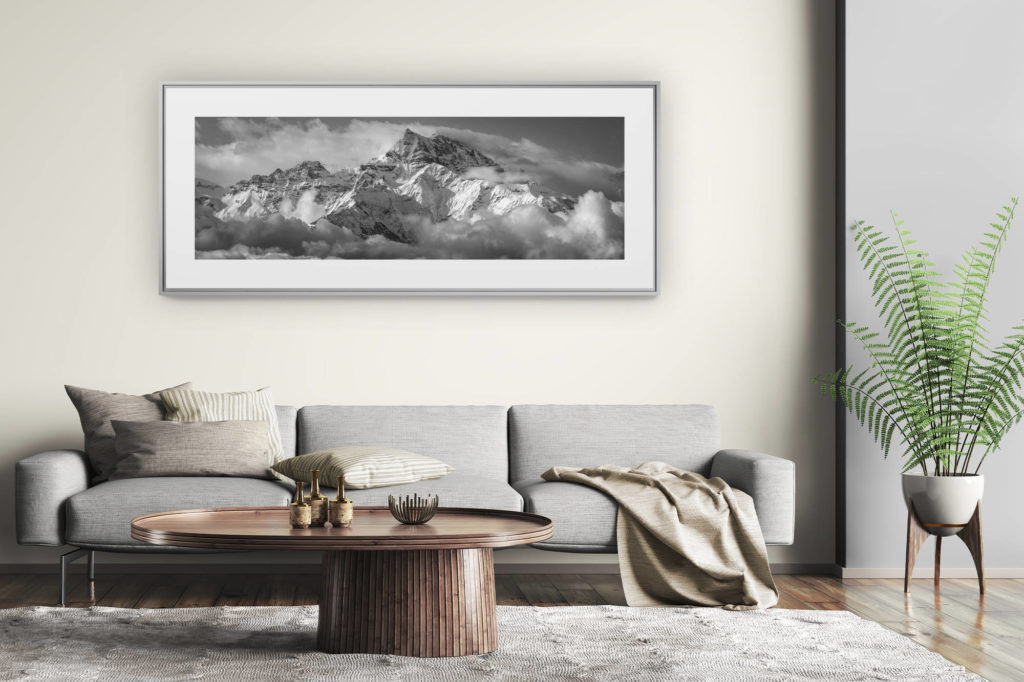 großformatiges Bergbild - Wanddekoration modernes Wohnzimmer - Dents du Midi - Panorama-Poster Berg des Dents du Midi und des Cîme de l&#039;Est von den Höhen von Villars aus