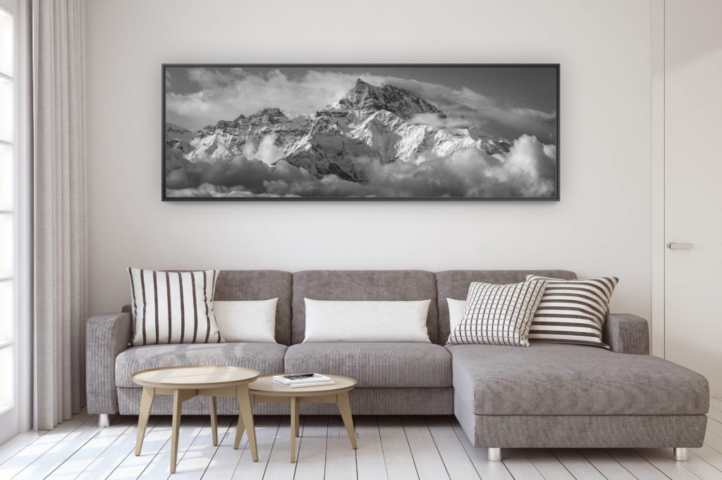 Wanddekoration Design modernes Wohnzimmer - Foto Berg im Großformat - Dents du Midi - Poster Panorama Berg der Dents du Midi und der Cîme de l&#039;Est von den Höhen von Villars aus