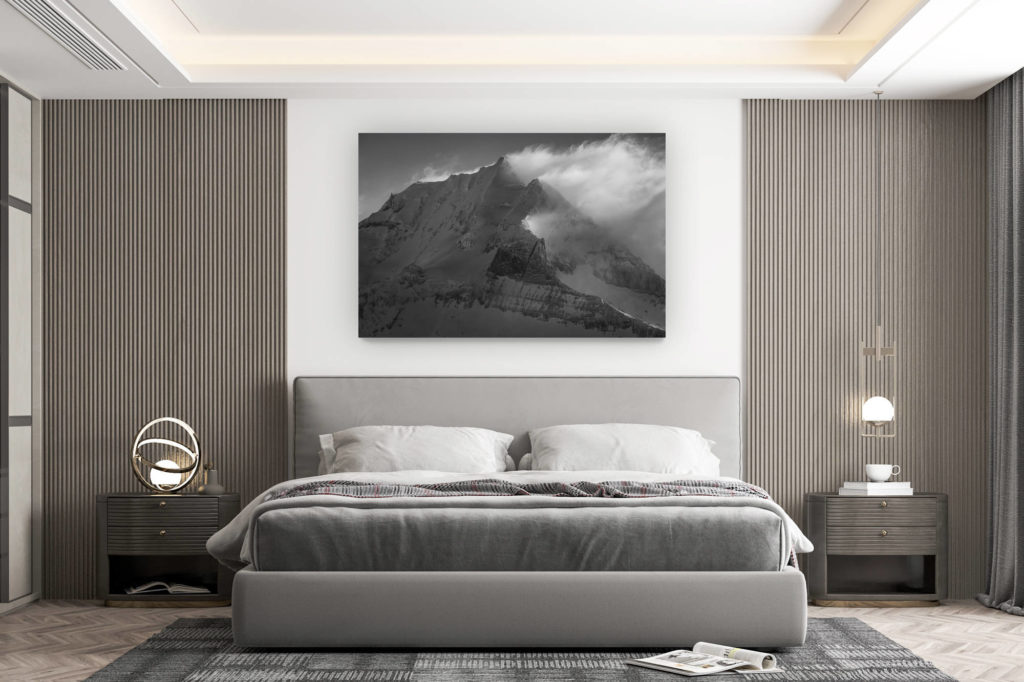 décoration murale chambre design - achat photo de montagne grand format - Doldenhorn en noir et blanc après une tempête de neige en montagne