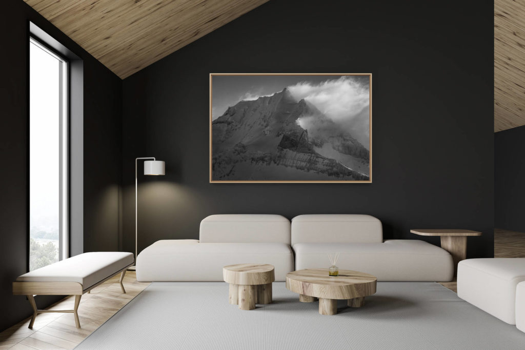 décoration chalet suisse - intérieur chalet suisse - photo montagne grand format - Doldenhorn en noir et blanc après une tempête de neige en montagne