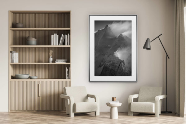 décoration murale salon - photo montagne alpes suisses noir et blanc - Doldenhorn - Sommet de montagne dans les alpes bernoises en noir et blanc après une tempête