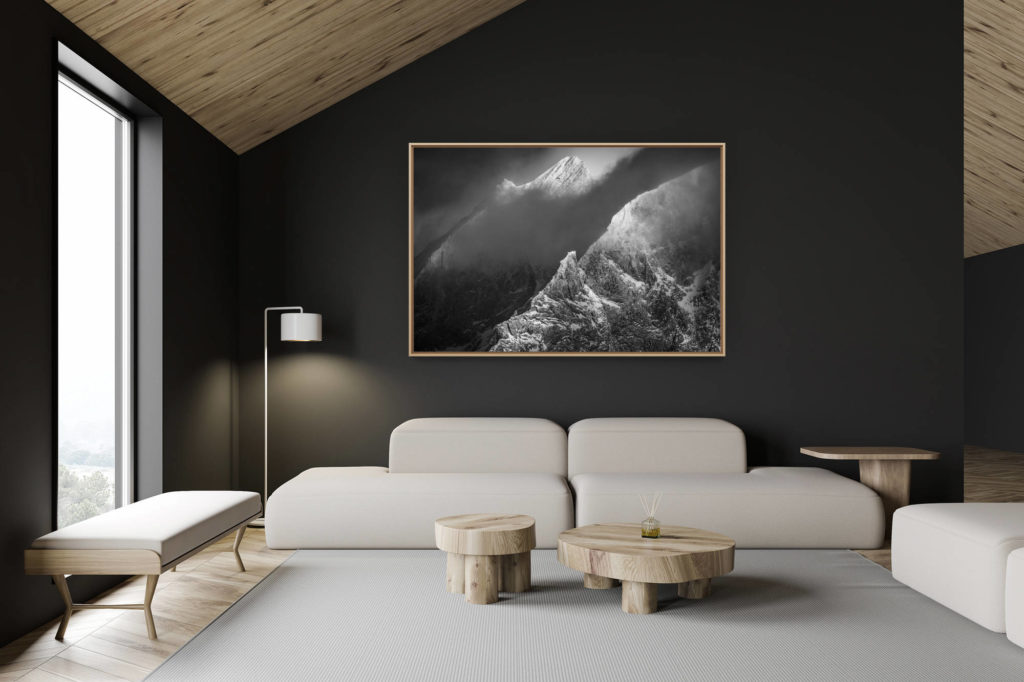 swiss chalet decoration - swiss chalet interior - large size mountain picture - snowy mountain landscape picture Valley Zermatt - Dom