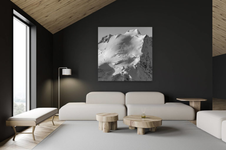 architecte intérieur rénovation chalet suisse - photo montagne grand format - Dom des Mischabels - Tableau photo montagne noir et blanc dans les Alpes en neige