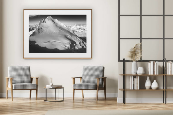 décoration intérieur moderne avec photo de montagne noir et blanc grand format - photo glacier montagne noir et blanc - photo du cervin - photo du dom sommet le plus haut suisse - montagne et neige