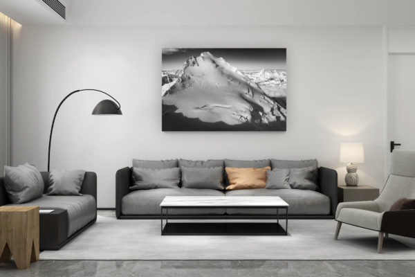 décoration salon contemporain suisse - cadeau amoureux de montagne suisse - photo glacier montagne noir et blanc - photo du cervin - photo du dom sommet le plus haut suisse - montagne et neige