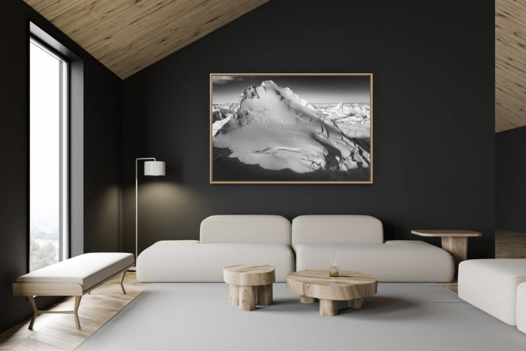 décoration chalet suisse - intérieur chalet suisse - photo montagne grand format - photo glacier montagne noir et blanc - photo du cervin - photo du dom sommet le plus haut suisse - montagne et neige