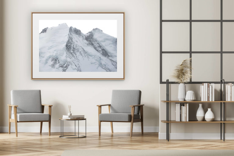 décoration intérieur moderne avec photo de montagne noir et blanc grand format - Dom des Mischabels de Saas Fee - Sommets des alpes - Taschhorn