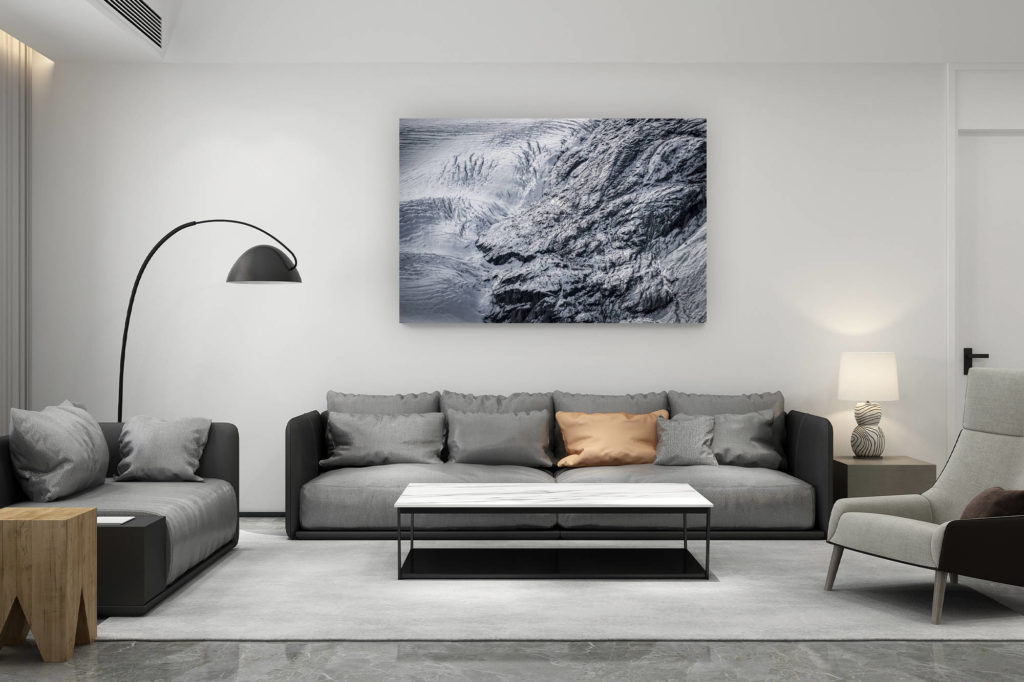 décoration salon contemporain suisse - cadeau amoureux de montagne suisse - Photo glacier alpes - image de montagne noir et blanc