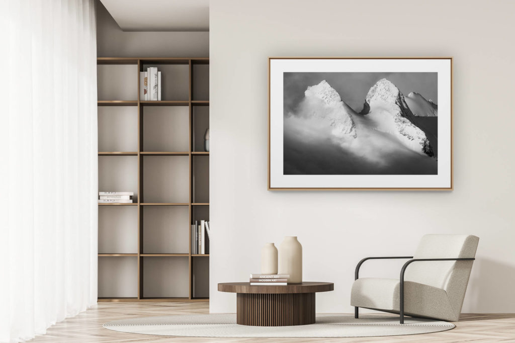 déco tendance salon moderne - photo montagne noir et blanc grand format - L'Engadine photo - image montagne Davos en noir et blanc - Dschimels - I Gemelli
