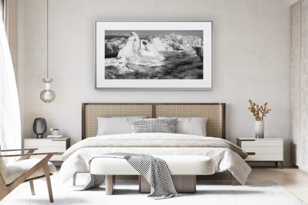 déco chambre chalet suisse rénové - photo panoramique montagne grand format - Panoramic mont blanc - tableau photo d'un paysage de montagne du Cervin au Mont-Blanc