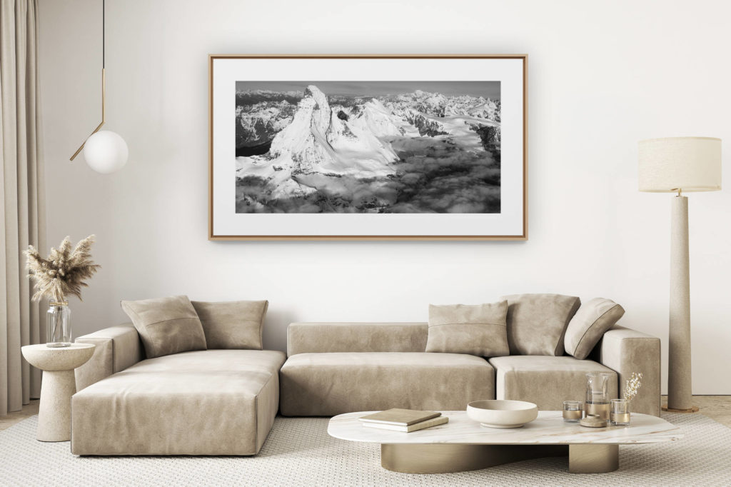 décoration salon clair rénové - photo montagne grand format - Panoramic mont blanc - tableau photo d'un paysage de montagne du Cervin au Mont-Blanc