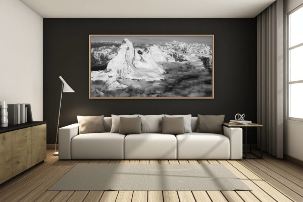 déco salon chalet rénové de montagne - photo montagne grand format -  - Panoramic mont blanc - tableau photo d'un paysage de montagne du Cervin au Mont-Blanc