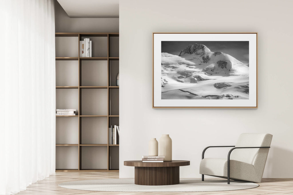 déco tendance salon moderne - photo montagne noir et blanc grand format - Zermatt Valais Suisse - photo haute montagne- Dufour Spitze
