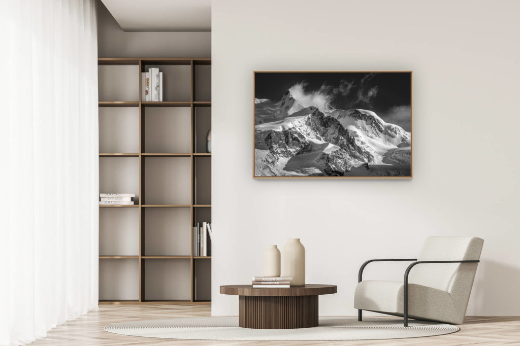 décoration appartement moderne - art déco design - Photo vallée Zermatt noir et blanc- Dufourspitze - Signakuppe