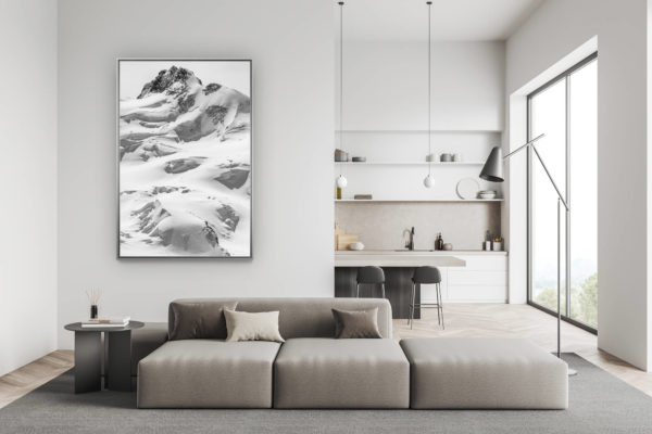 décoration salon suisse moderne - déco montagne photo grand format - Dufoursptize - Photo noir et blanc d'une cordée d'alpinistes dans les Alpes Valaisannes Suisse de Zermatt