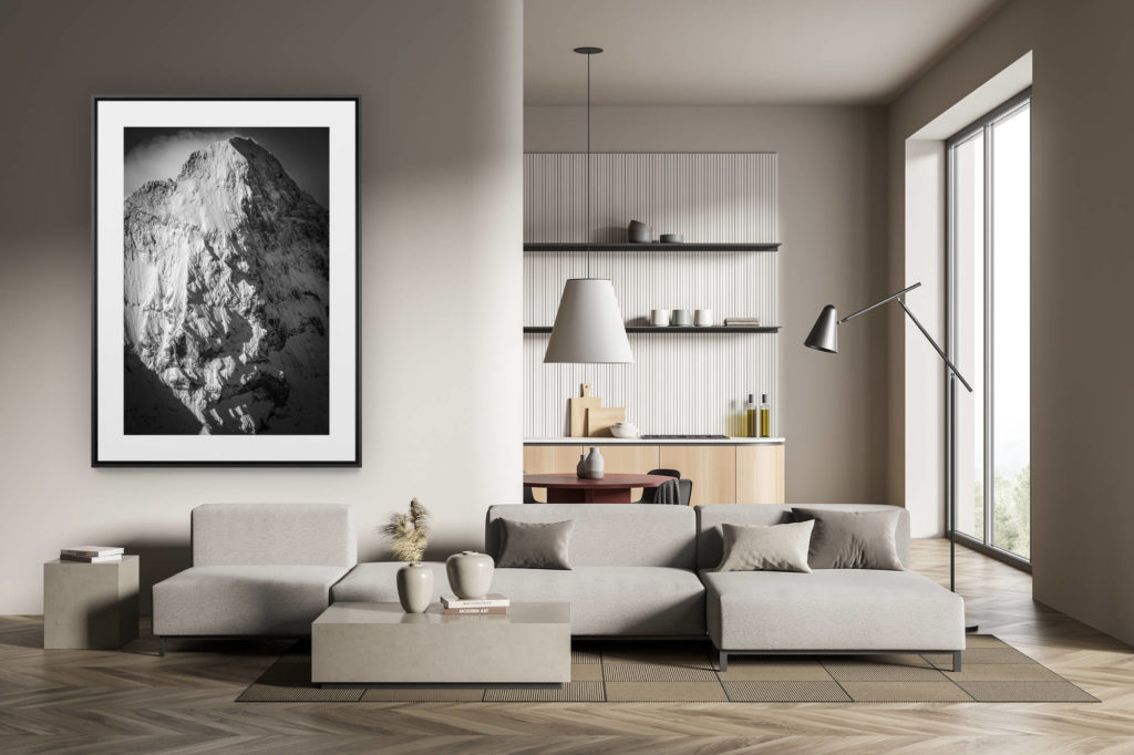 déco tendance salon moderne - photo montagne noir et blanc grand format - Photo Eiger noir et blanc face nord