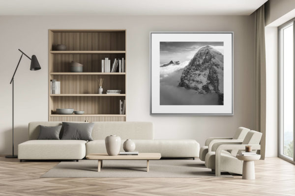 décoration chalet suisse - intérieur chalet suisse - photo montagne grand format - Eiger et sa face nord - image paysage de montagne et de neige noir et blanc