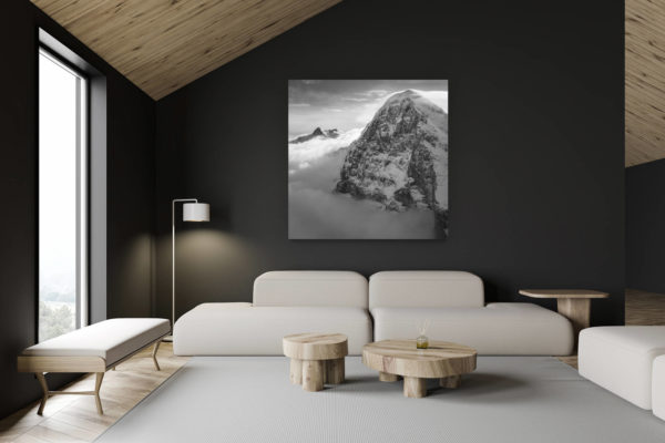 architecte intérieur rénovation chalet suisse - photo montagne grand format - Eiger et sa face nord - image paysage de montagne et de neige noir et blanc