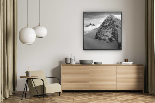 décoration murale salon - tableau photo montagne alpes suisses noir et blanc - Eiger et sa face nord - image paysage de montagne et de neige noir et blanc