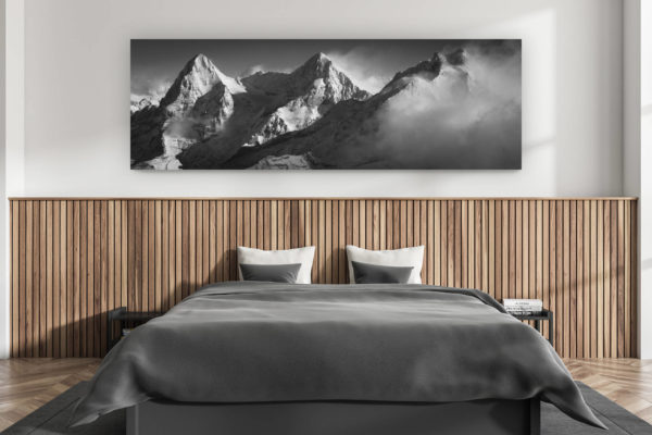 wanddekoration erwachsenenzimmer modern - innenausstattung schweizer chalet - großformatiges bergfoto schweizer alpen - Bergpanorama eiger monch jungfrau - Panoramafoto Schweizer Berg -. grindelwald