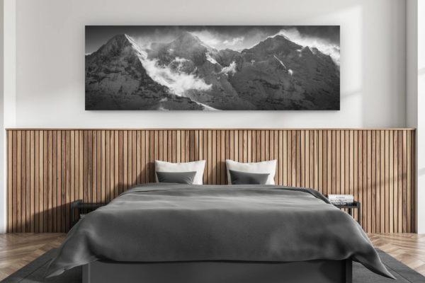 décoration murale chambre adulte moderne - intérieur chalet suisse - photo montagnes grand format alpes suisses - Eiger Monch Jungfau panorama - Alpes suisses sommets - Photos de montagne grindelwald
