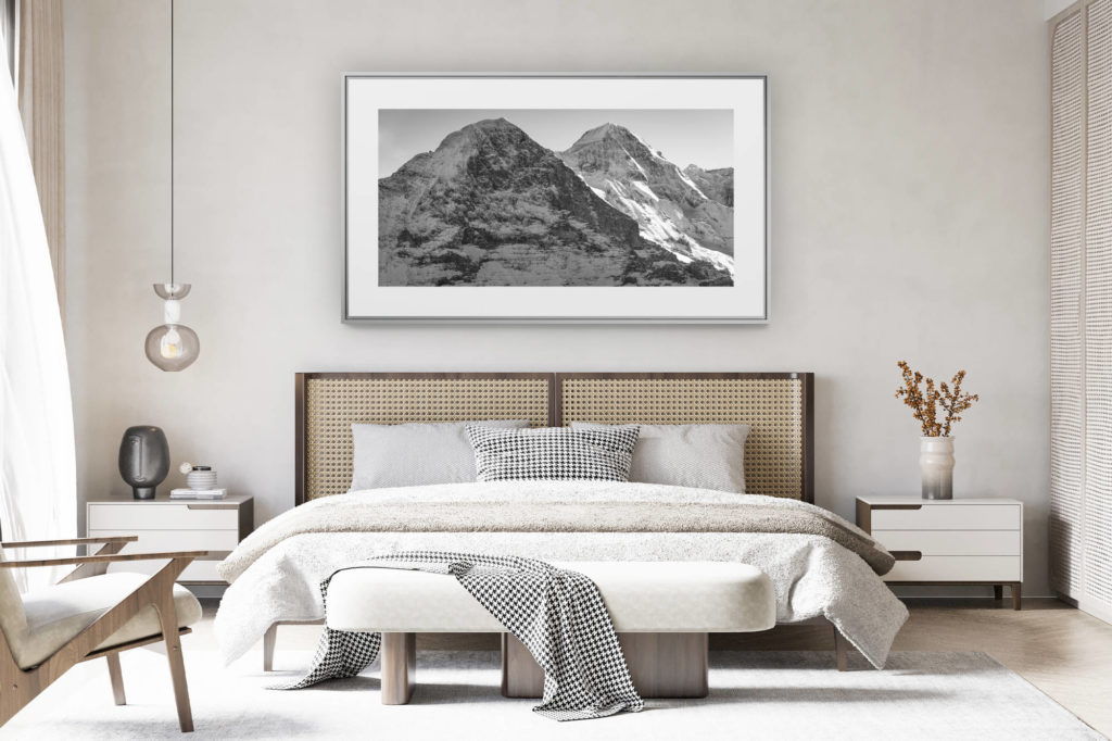 déco chambre chalet suisse rénové - photo panoramique montagne grand format - vue panoramique montagne Eiger face nord - Monch - images de neige en montagne