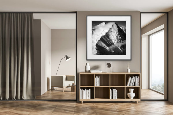 décoration chalet exclusif - tirage photo grand format - Photo Eiger Mittellegi montagne noir et blanc hiver