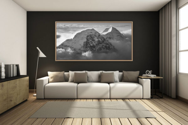 déco salon chalet rénové de montagne - photo montagne grand format -  - Eiger photos face nord - eiger monch - mer de nuage montagne