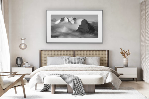 swiss chalet bedroom decoration - panoramic mountain picture large size - frame black and white mountain picture - buy black and white mountain picture - swiss mountains picture