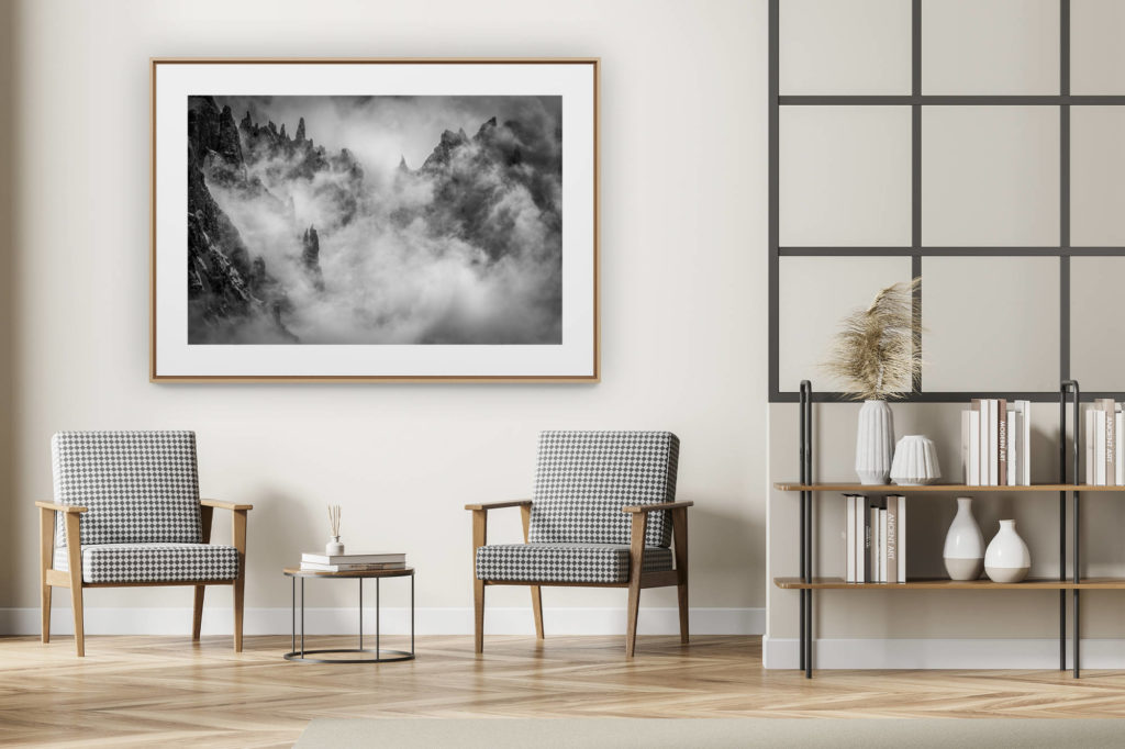 décoration intérieur moderne avec photo de montagne noir et blanc grand format - Image massifs Mont-Blanc - photo mont blanc