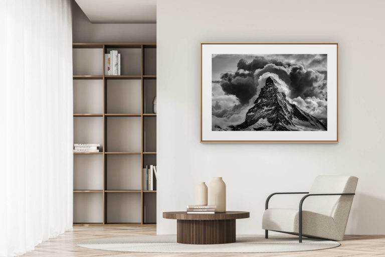 déco tendance salon moderne - photo montagne noir et blanc grand format - Montagne photo - Zermatt - Matterhorn
