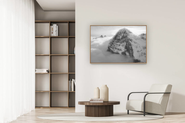 décoration appartement moderne - art déco design - Eiger Grindelwald - image montagne enneigée en noir et blanc - Photo montagne dans la brume