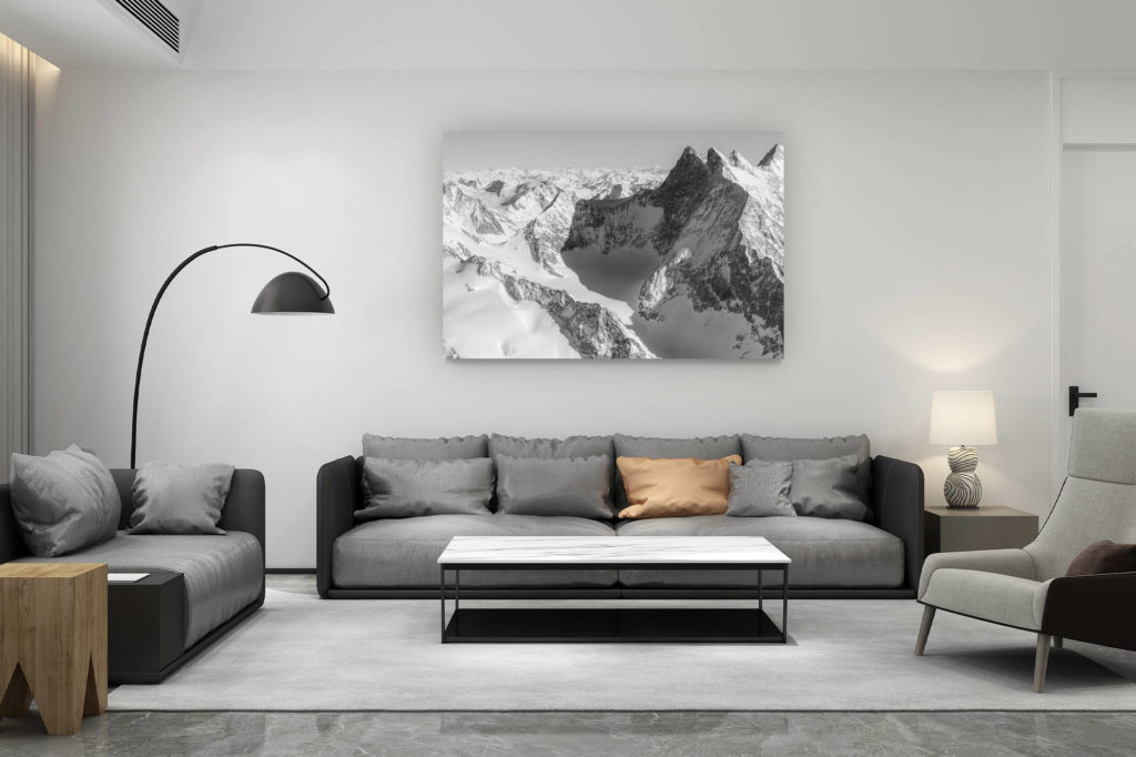 living room decoration contemporary switzerland - swiss mountain lover gift - Gabelhorn Fiescher - mountain landscape photo - mountain range bernese alps in Switzerland