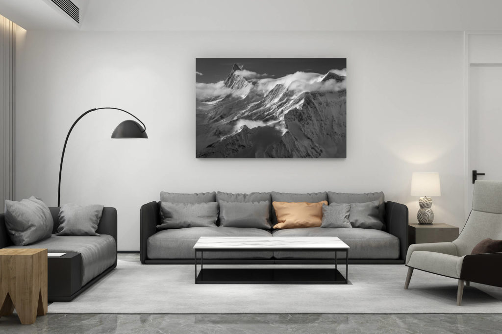 décoration salon contemporain suisse - cadeau amoureux de montagne suisse - Finsteraarhorn - photo noir et blanc d'un glacier de montagne dans les Alpes Bernoises en Suisse