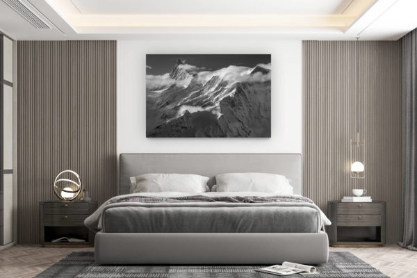 décoration murale chambre design - achat photo de montagne grand format - Finsteraarhorn - photo noir et blanc d'un glacier de montagne dans les Alpes Bernoises en Suisse