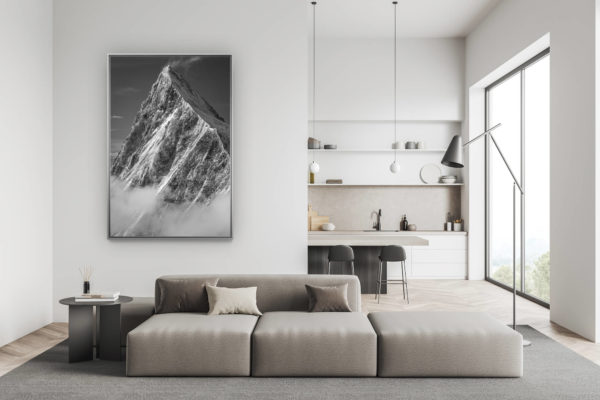 décoration salon suisse moderne - déco montagne photo grand format - Finsteraarhorn - Encadrement photo sur mesure de l'arrête de la voie normale dans les Alpes Bernoises en Suisses