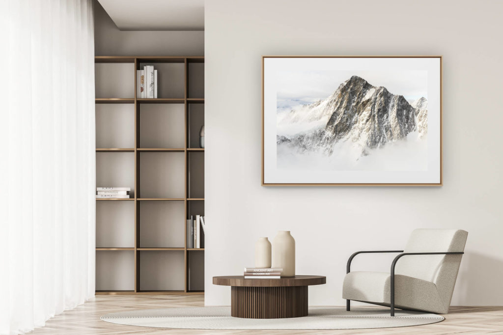 déco tendance salon moderne - photo montagne noir et blanc grand format - Finsteraarhorn Alpes Bernoises - photo de sommets des alpes et de massif montagneux