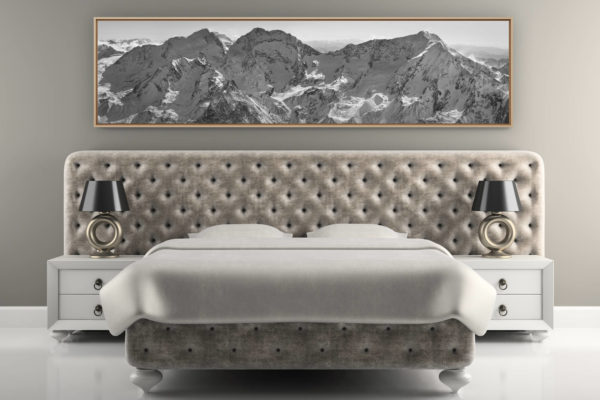 décoration murale chambre adulte luxe - photo montagne noir et blanc - photo panoramique Fletschhorn - Panorama noir et blanc Lagginhorn - Weissmies